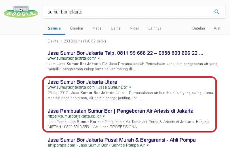 Klien yang sukses di Jasa SEO Website dengan keyword sumur bor jakarta